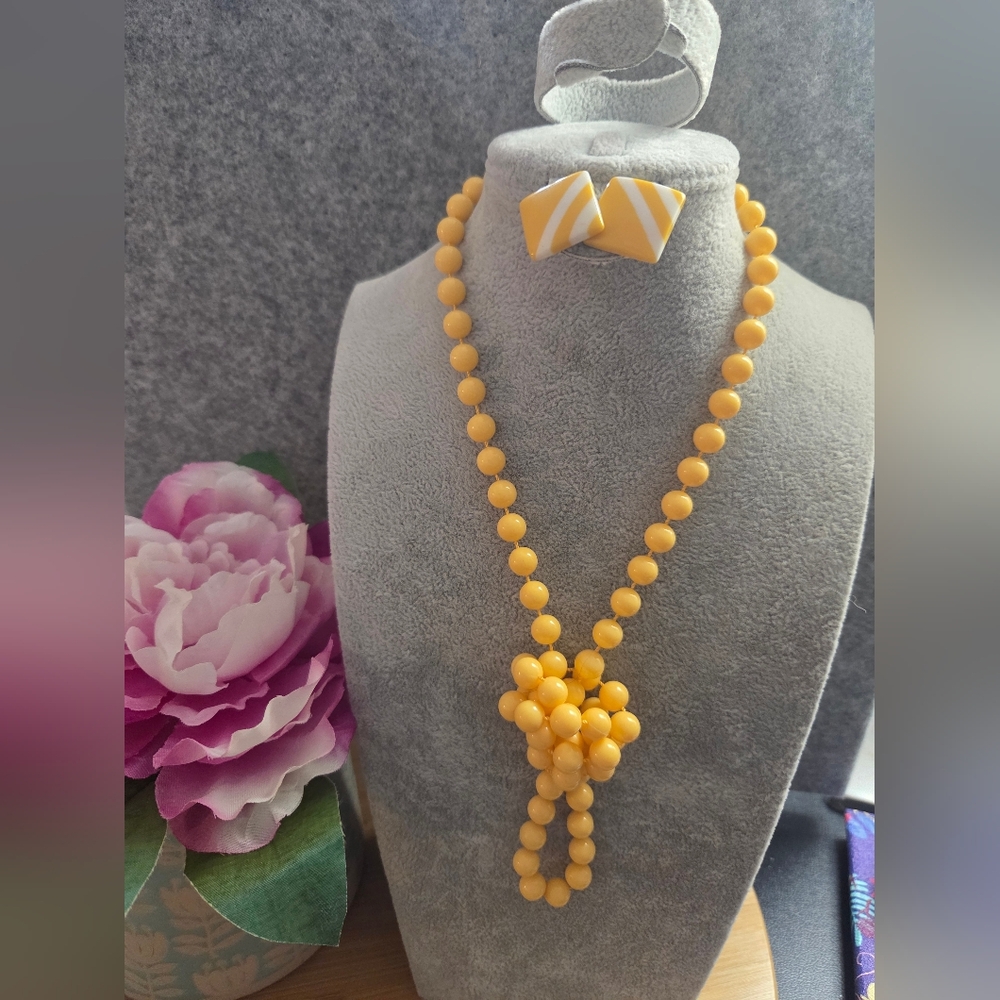Yellow Beaded Necklace and Earring Jewelry Set